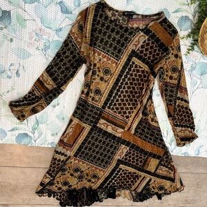 Vintage Mechant Women’s Bohemian Long Sleeve Patchwork Long Sleeve Tunic